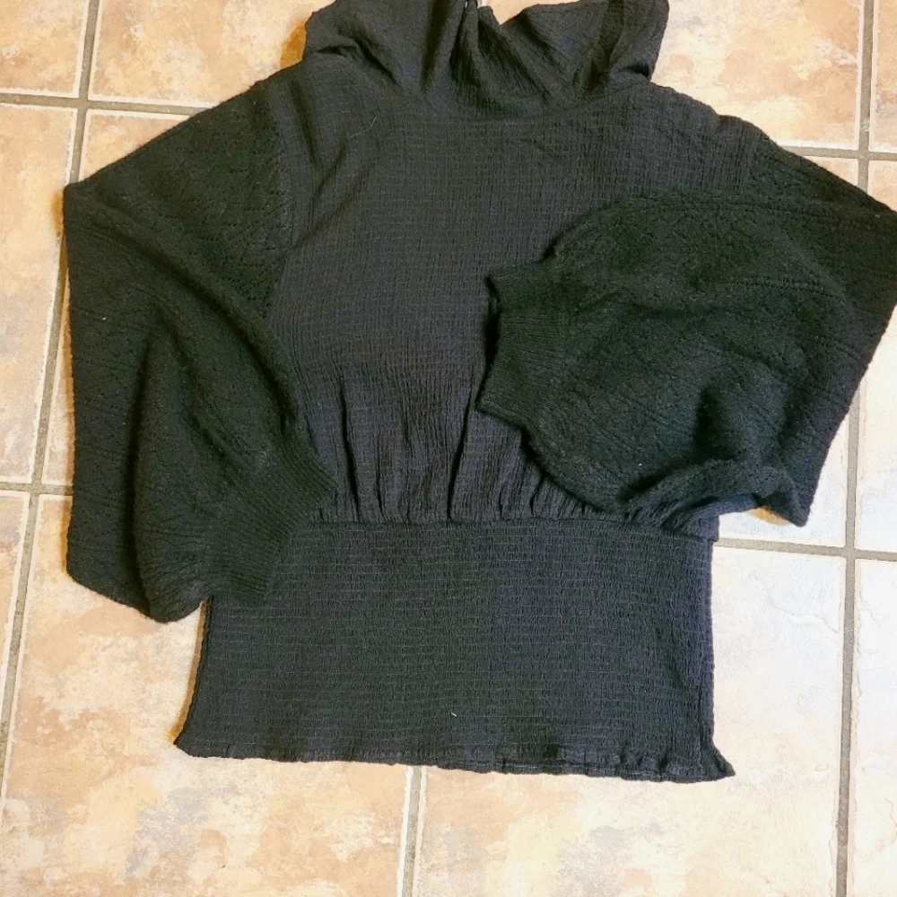 NWT Free People Billie Black Ruffle Smocked Sweater S